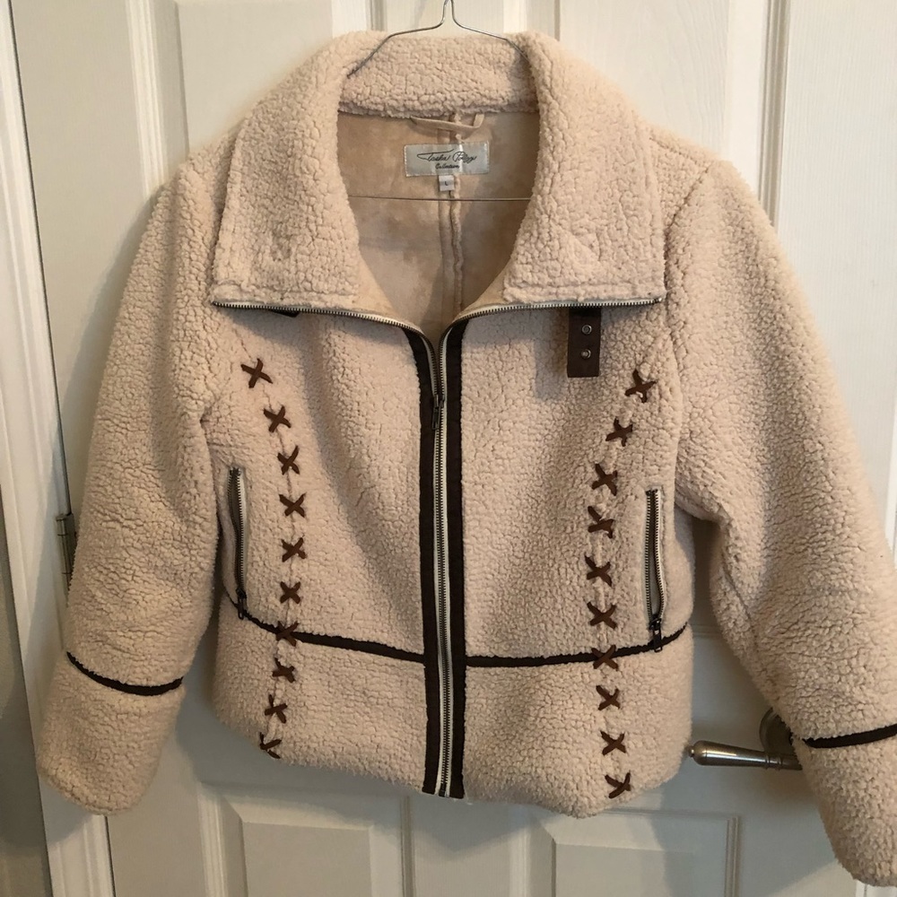 Tasha Polizzi cropped fleece jacket with suede accents size L